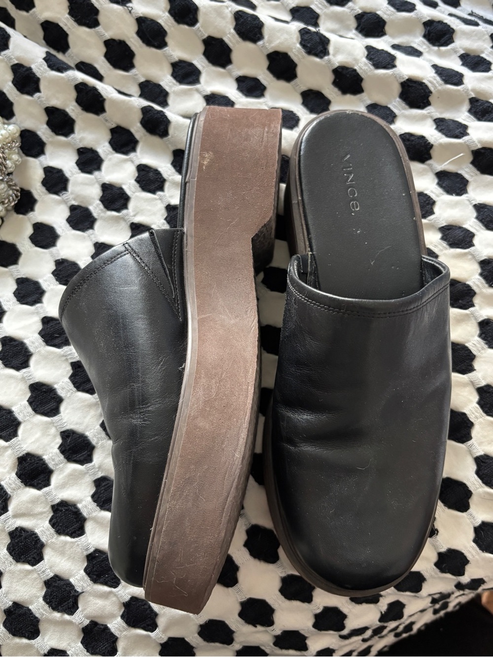 Vince Black Leather Platform Slip-On Mules